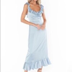 Show Me Your Mumu Steel Blue Ruffle Maxi Dress Size Large 8-10